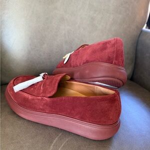 Burgundy Suede Loafers with White Laces